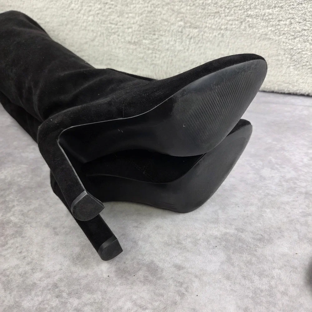 JESYNA Womens Black Faux Suede Over The Knee Block Heel Boots Size 9.5 US